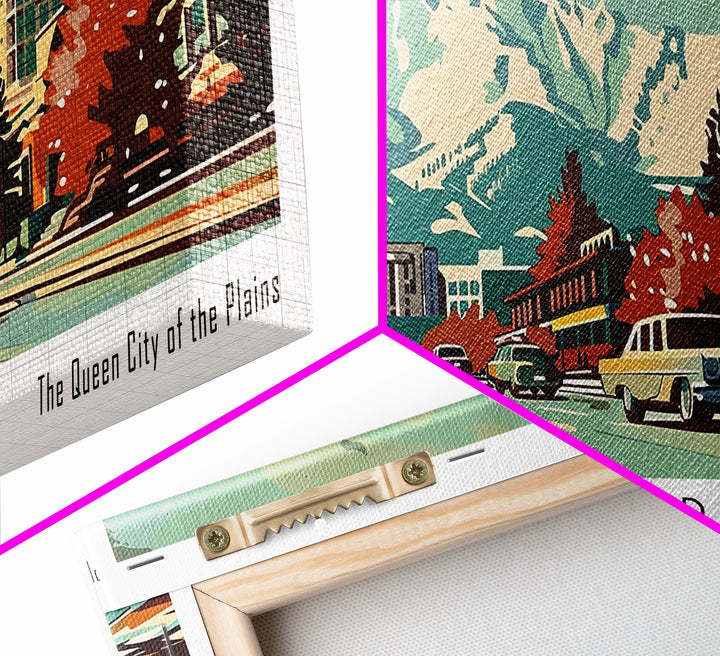 Denver Colorado Panoramic Painting, Mid Century Modern Framed Canvas Print, Retro Pop Art Travel Poster, Wall Art, Home Decor, Office Wall Art