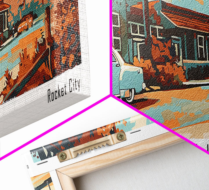 Huntsville Alabama Panoramic Wall Art, Mid Century Modern Framed Canvas Print, Retro Pop Art Travel Poster, Home Decor, Office Art, Gift Idea, Wall Hanging