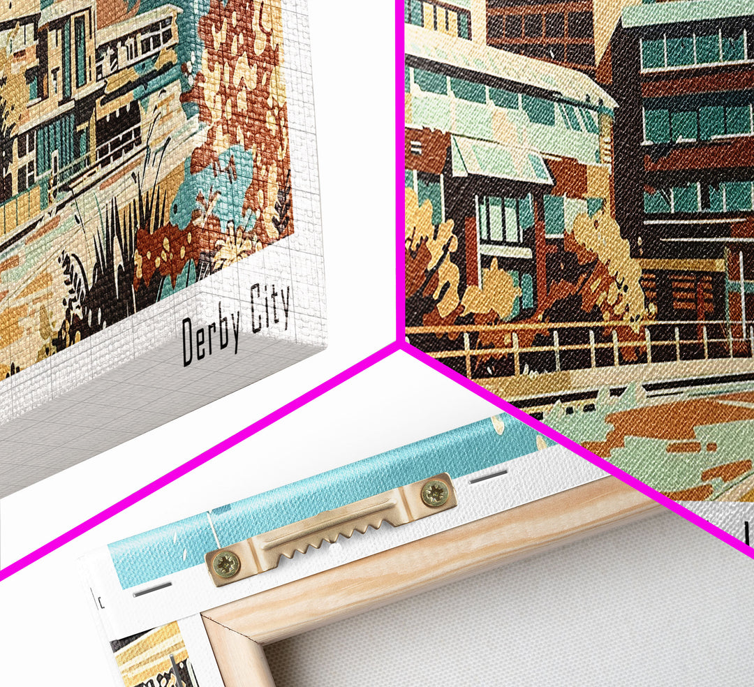 Louisville Kentucky Panoramic Painting, Mid Century Modern Framed Canvas Print, Retro Pop Art Travel Poster, Living Room Art, Home Decor, Office Decor, Vintage Style
