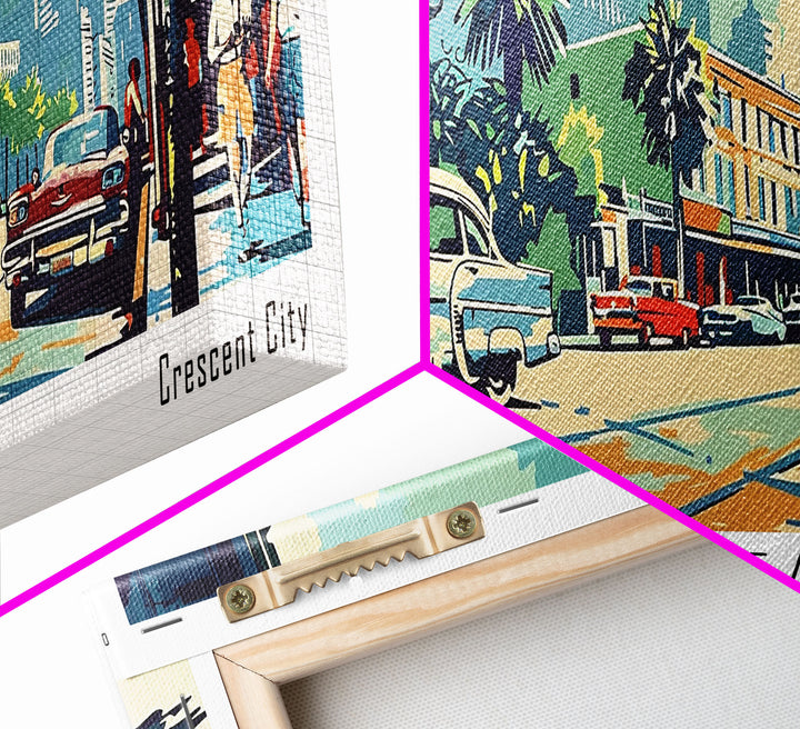 New Orleans Louisiana Panoramic Painting, Mid Century Modern Framed Canvas Print, Retro Pop Art Travel Poster, Living Room Art, Home Decor, Office Wall Art, Vintage Style