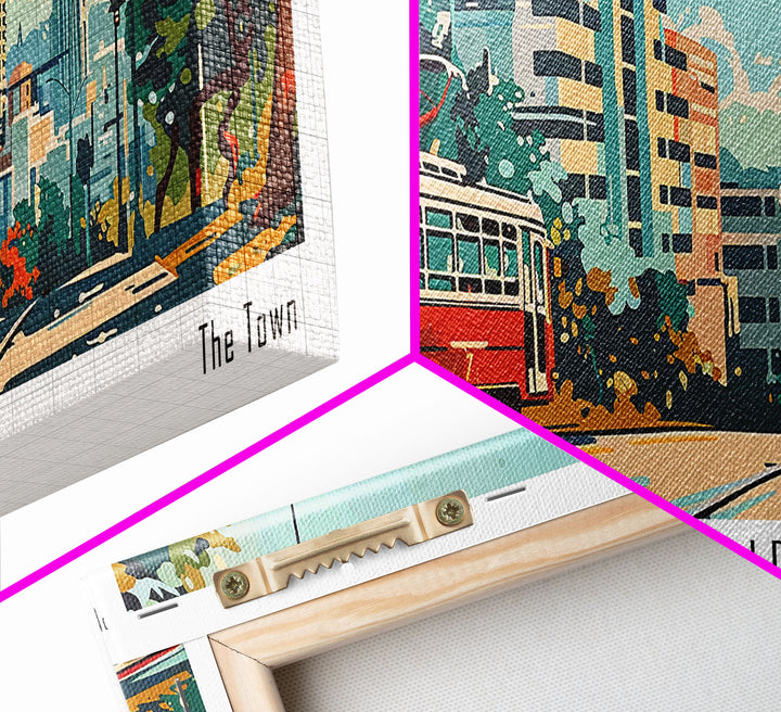 Oakland California Panoramic Painting, Mid Century Modern Framed Canvas Print, Retro Pop Art Travel Poster, Living Room Art, Home Decor, Office Wall Art, Vintage Style