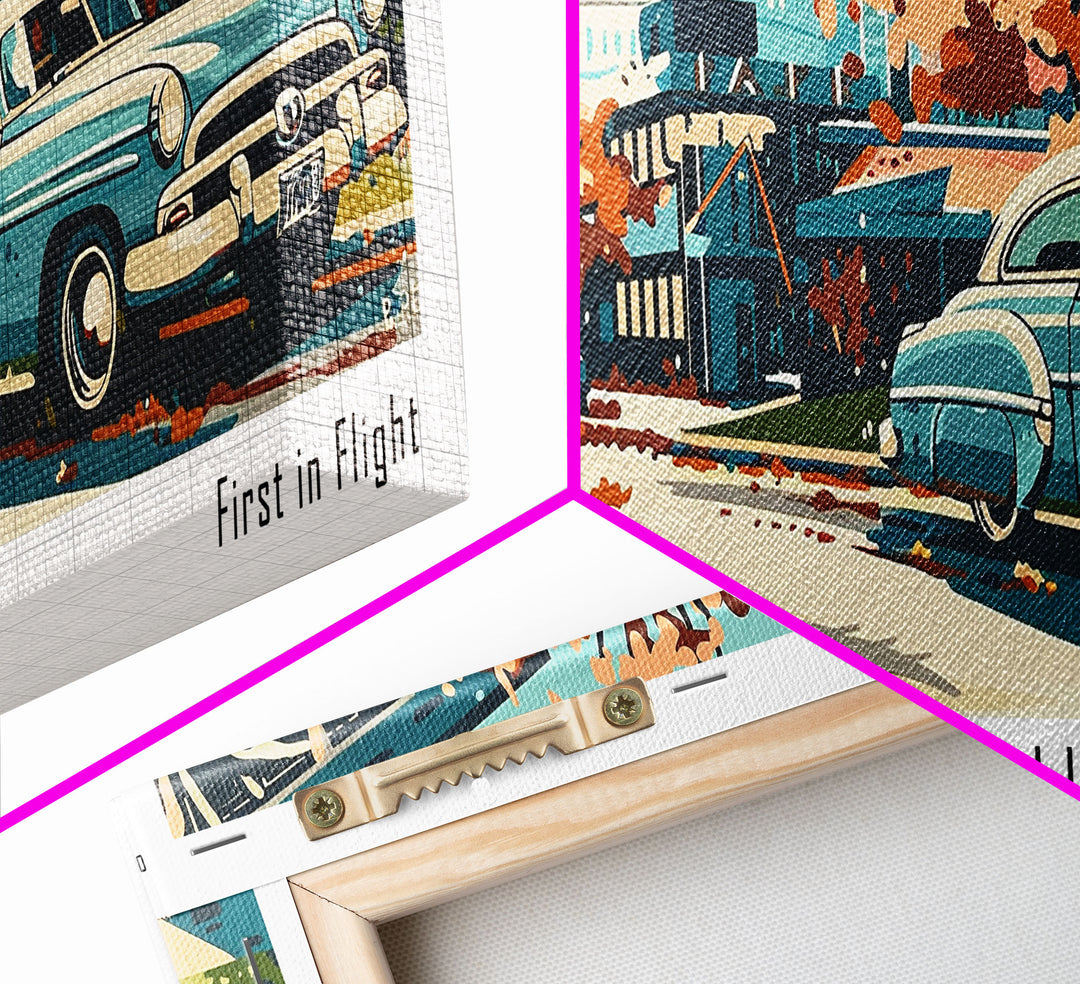 Raleigh North Carolina Panoramic Painting, Mid Century Modern Framed Canvas Print, Retro Pop Art Travel Poster, Living Room and Office Wall Art