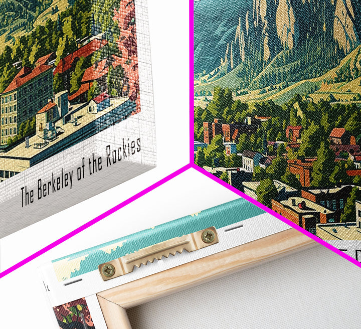 Boulder Colorado Panoramic Painting, Mid Century Modern Framed Canvas Print, Retro Pop Art Travel Poster, Living Room Wall Art Decor, City Print