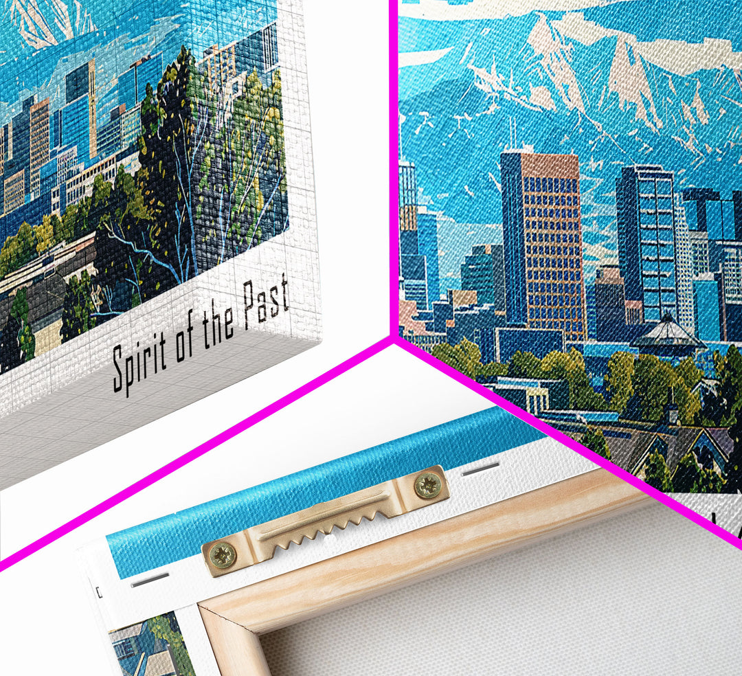 Centennial Colorado Panoramic Painting, Mid Century Modern Framed Canvas Print, Retro Pop Art Travel Poster, Office Wall Art Decor, City Art