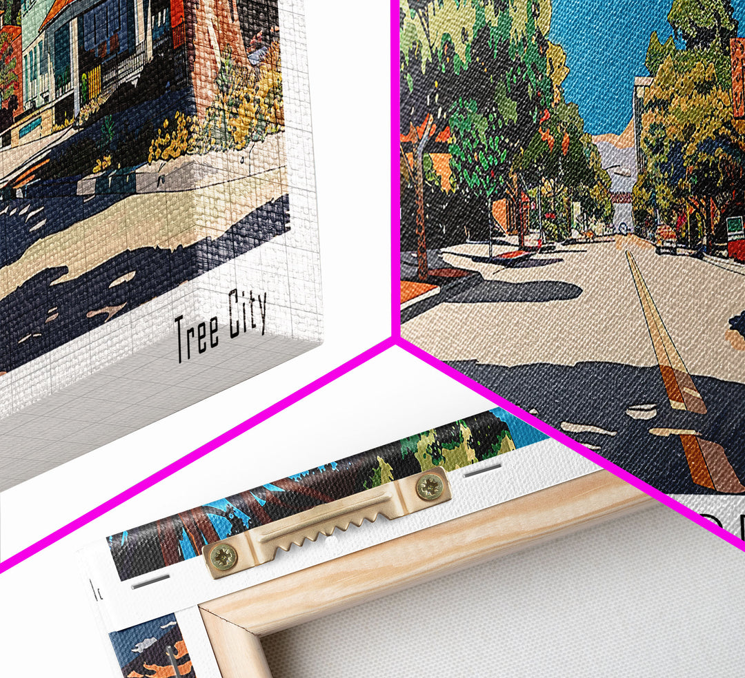 Concord California Panoramic Painting, Mid Century Modern Framed Canvas Print, Retro Pop Art Travel Poster, City Wall Decor, Office Decor