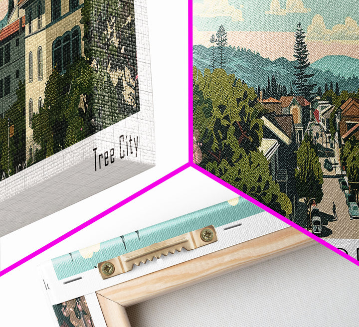 Concord California Panoramic Painting, Mid Century Modern Framed Canvas Print, Retro Pop Art Travel Poster, City Wall Decor, Office Decor