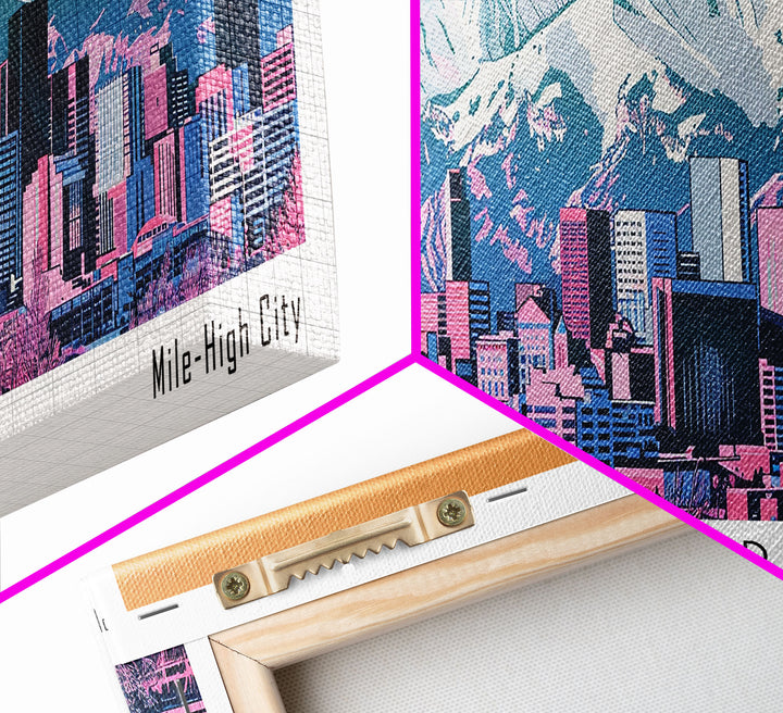 Denver Colorado Panoramic Wall Art, Mid Century Modern Framed Canvas Print, Retro Pop Art Travel Poster, City Living Room Art, Office Decor
