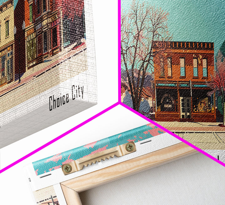 Fort Collins Colorado Panoramic Painting, Mid Century Modern Framed Canvas Print, Retro Pop Art Travel Poster, Office Wall Decor