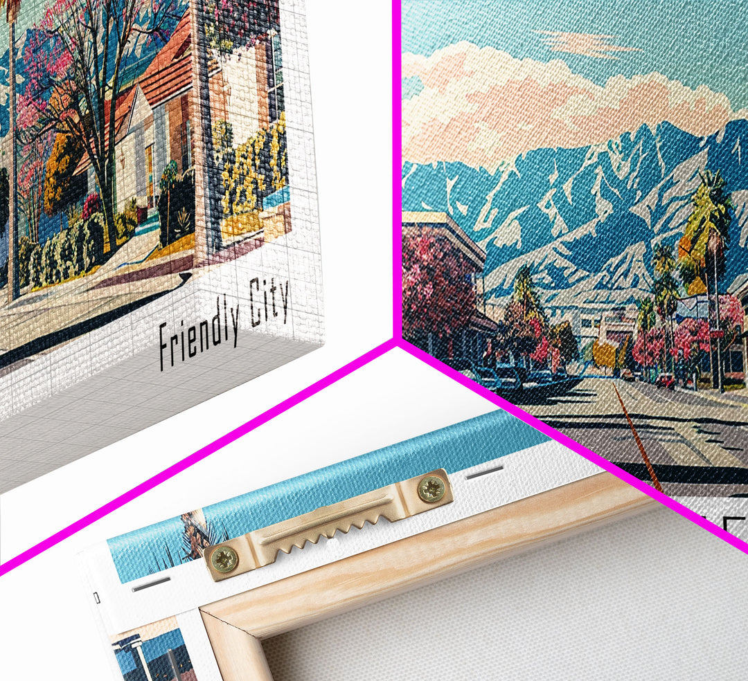 Menifee California Panoramic Wall Art, Mid Century Modern Framed Canvas Print, Retro Pop Art Travel Poster, Living Room Art