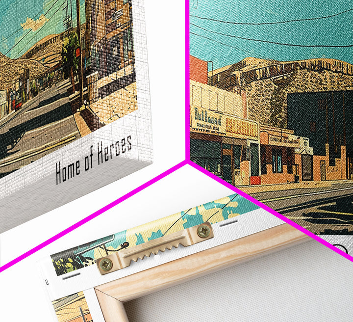 Pueblo Colorado Panoramic Wall Art, Mid Century Modern Framed Canvas Print, Retro Pop Art Travel Poster, City Art, Office Wall Decor, Living Room Art