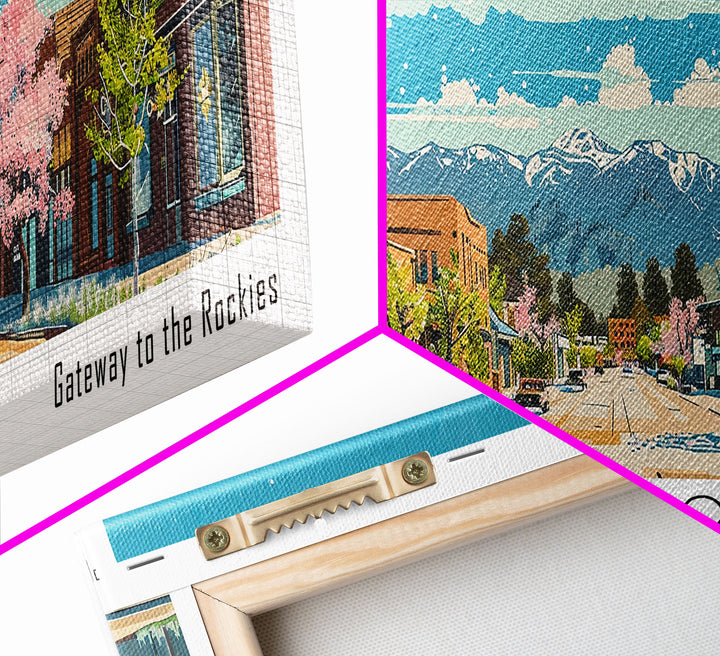 Thornton Colorado Panoramic Painting, Mid Century Modern Framed Canvas Print, Retro Pop Art Travel Poster, Living Room Wall Art Decor