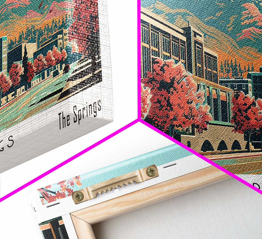 Colorado Springs Colorado Panoramic Painting, Framed Canvas Print, Mid Century Modern Wall Art, Retro Pop Art Travel Poster, Office Decor, City Art