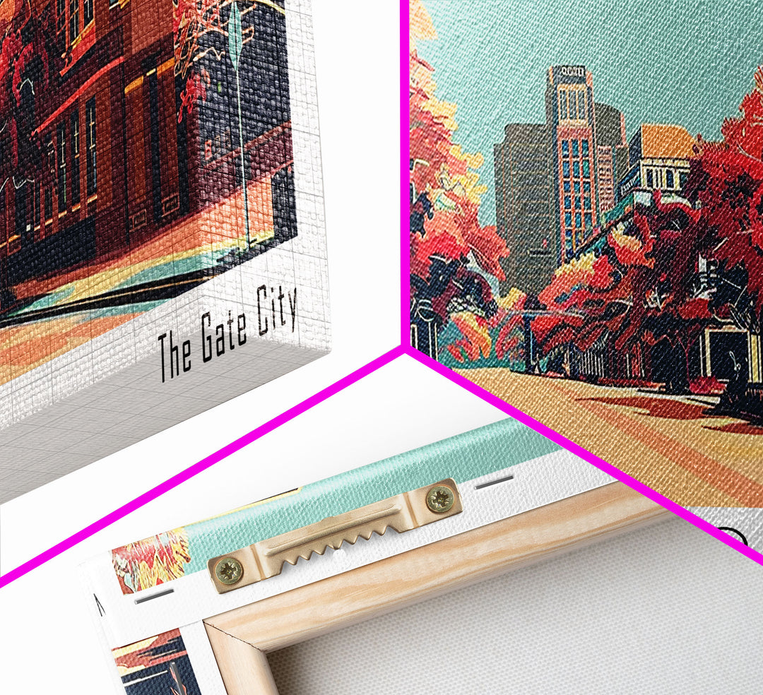 Greensboro North Carolina Panoramic Wall Art, Mid Century Modern Framed Canvas Print, Retro Pop Art Travel Poster, City Art, Living Room Decor, Home Office Decor