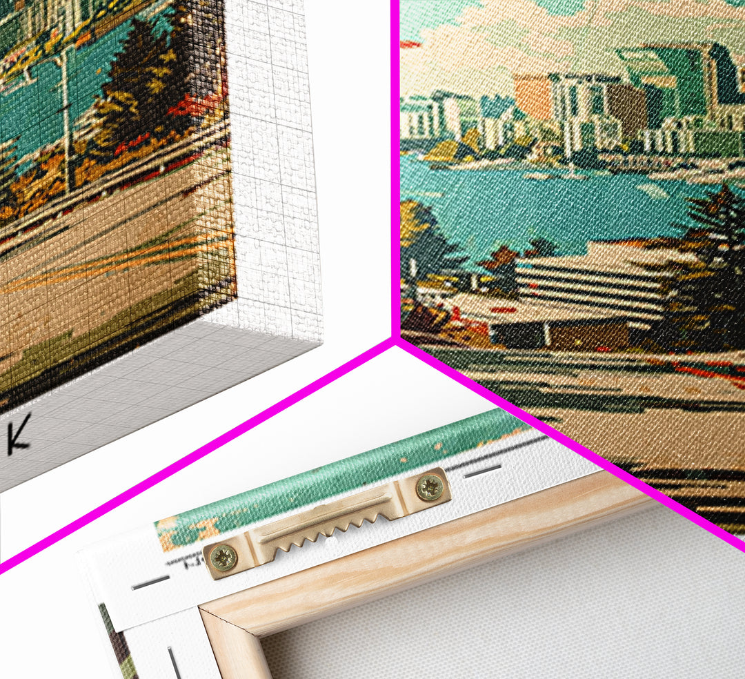 Bellevue Travel Poster, Framed Canvas Print, Retro Wall Art, Travel Print, City Travel Poster, Colorful Wall Art, Retro Travel Print