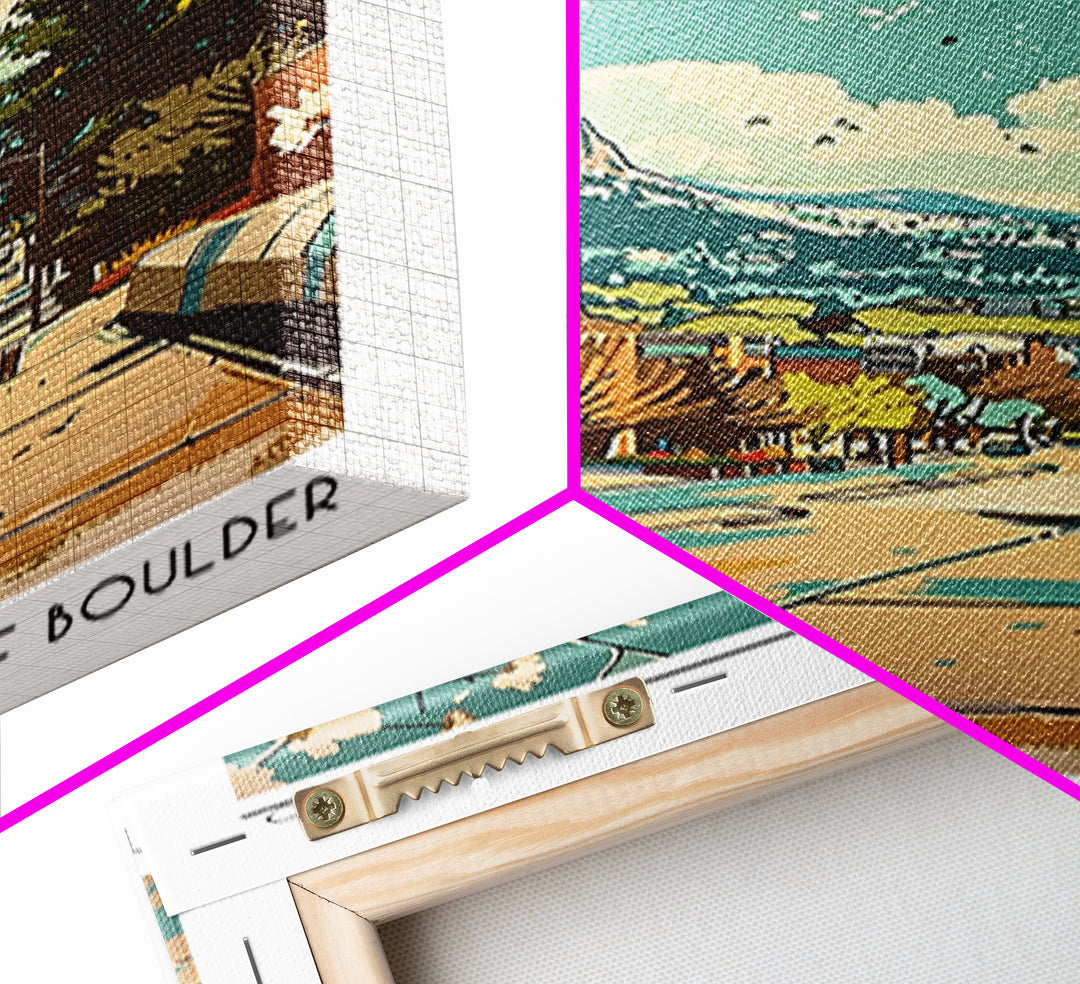 Boulder Travel Poster, Framed Canvas Print, Travel Wall Art, City Wall Art, Landscape Art, Vintage Posters, Wall Art, City Art Print