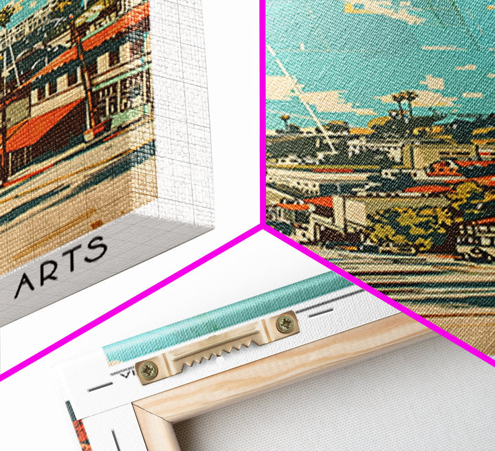 Costa Mesa California Travel Poster, Framed Canvas Print, Travel Prints, Landscape Art, Retro Wall Art, Art Print, City Illustration