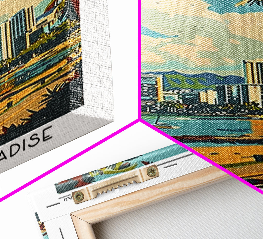 Honolulu Travel Poster, Framed Canvas Print, Poster Print, Travel Wall Art, Fine Art Print, Travel Decor, Art Print, Wanderlust Gift