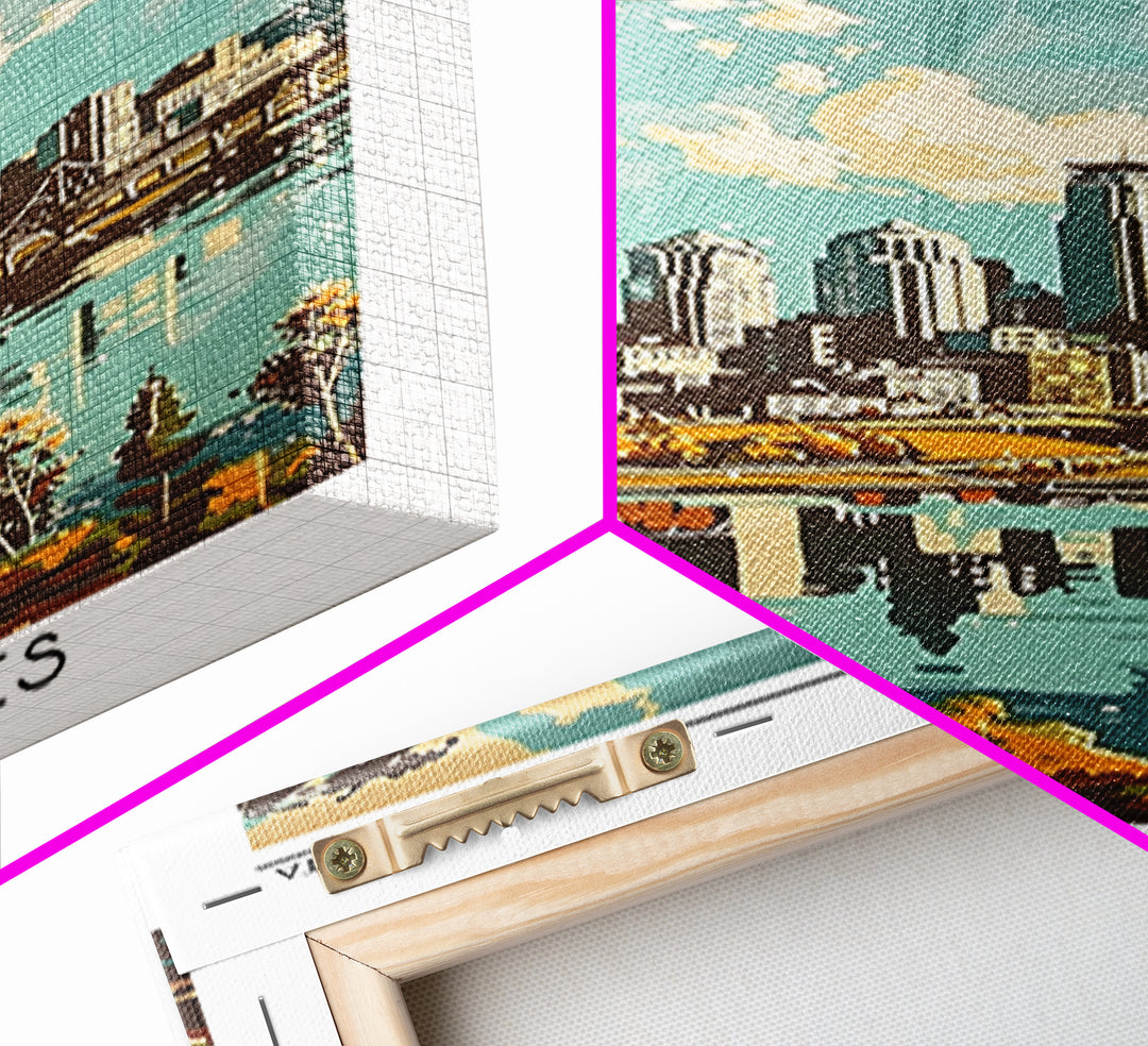 Minneapolis Travel Poster, Framed Canvas Print, Poster Print, Travel Wall Art, City Illustration, Vintage Travel Art, Retro Wall Art