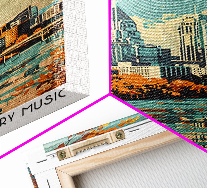 Nashville Travel Poster, Framed Canvas Print, Retro Wall Art, Travel Print, Travel Wall Art, Living Room Wall Art, Colorful Wall Art