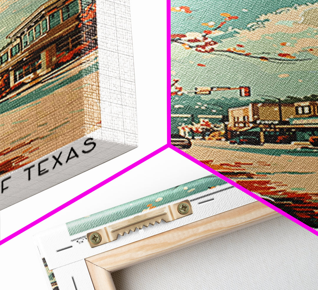 Plano Texas Travel Poster, Framed Canvas Print, Travel Prints, Landscape Art, Retro Travel Poster, Vintage Travel, City Illustration