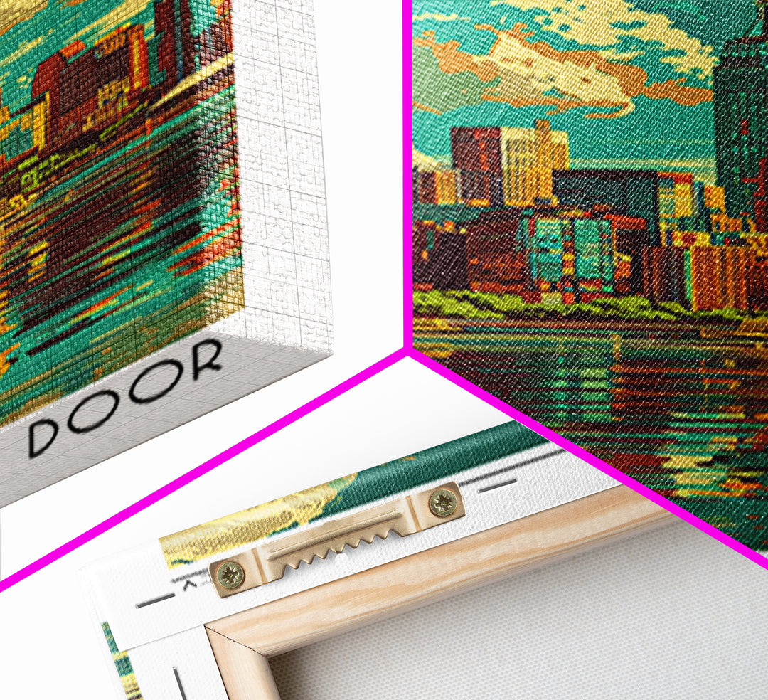 Jersey City Travel Poster, Framed Canvas Print, Retro Wall Art, Travel Print, Vintage Posters, Gallery Wall Set, Vintage City Poster