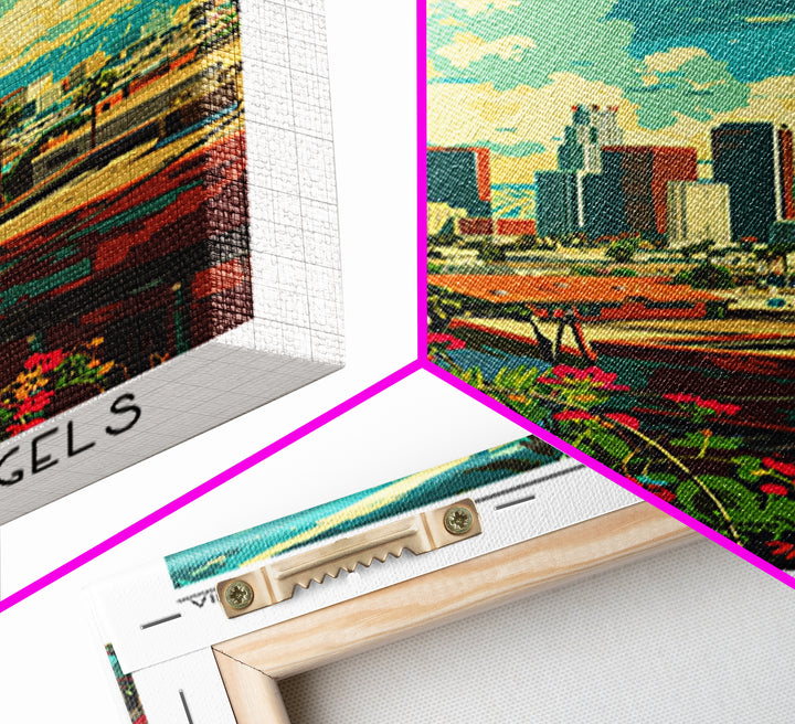 Los Angeles Travel Poster, Framed Canvas Print, Retro Wall Art, Travel Print, Wanderlust Gift, Vintage City Poster, Gallery Wall Set