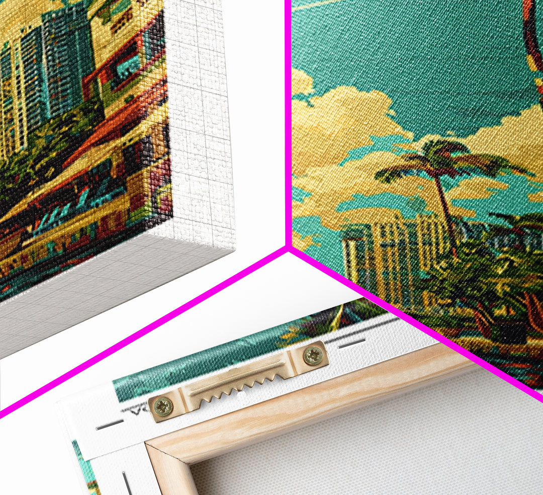 Miami Travel Poster, Framed Canvas Print, Poster Print, Travel Wall Art, Colorful Wall Art, Retro Travel Print, Wall Art, Poster Art