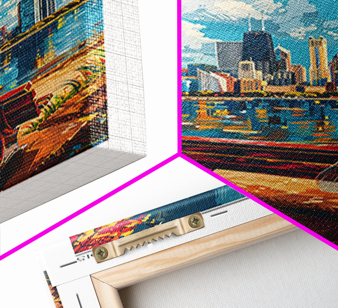 Chicago Travel Poster, Canvas Print, Retro Wall Art, Travel Print, Landscape Art, Fine Art Print, Travel Wall Decor, Travel Wall Art
