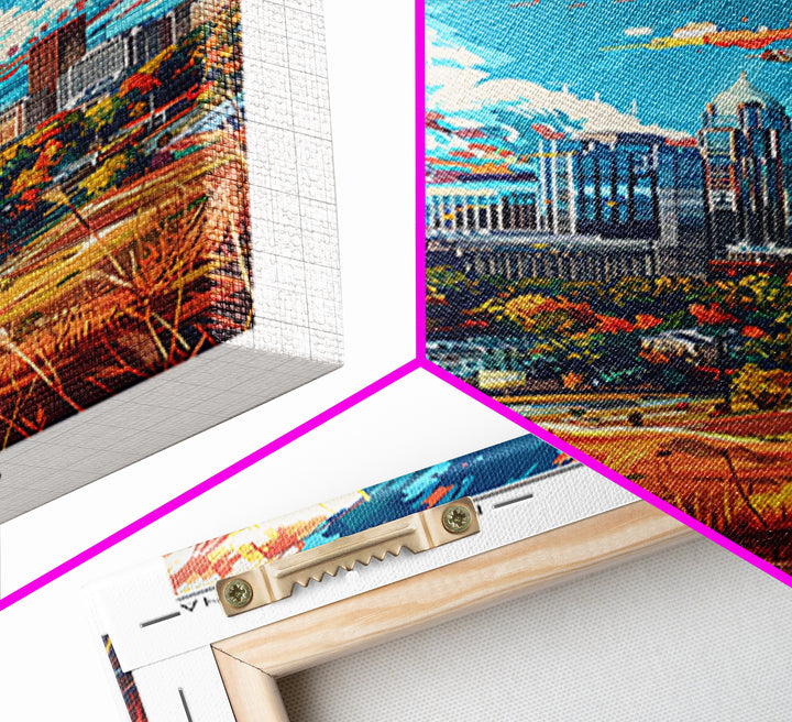 Raleigh Travel Poster, Framed Canvas Print, Travel Prints, Landscape Art, City Travel Poster, Gallery Wall Set, Mid Century Wall Art