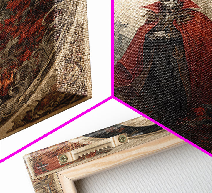 The Crimson Vampire, Symbolist Gothic Landscape, Square Wall Art, Dark Halloween Decor, Framed Canvas Print, Halloween Wall Art