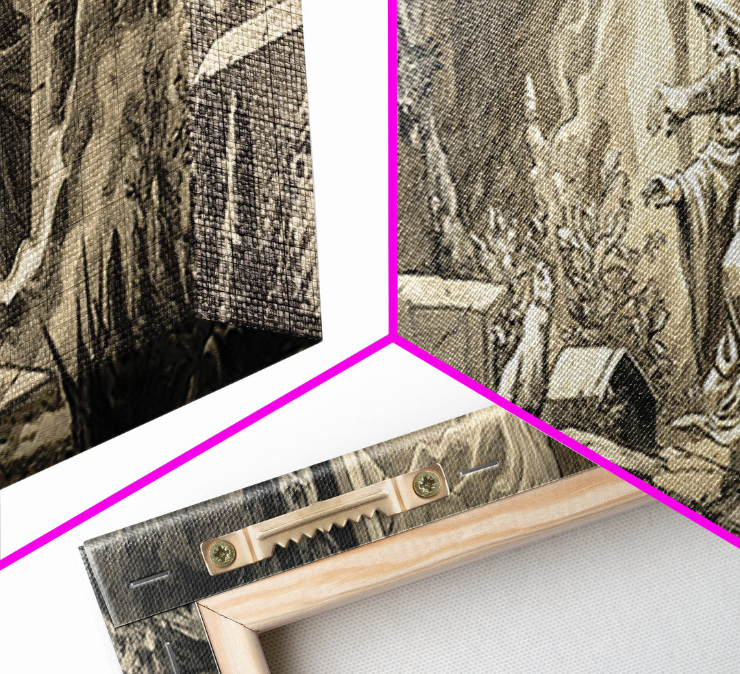The Graveyard Ghost, Medieval Grotesque Art, Extra Wide Wall Art, Gothic Horror Wall Art, Canvas Print, Halloween Wall Art