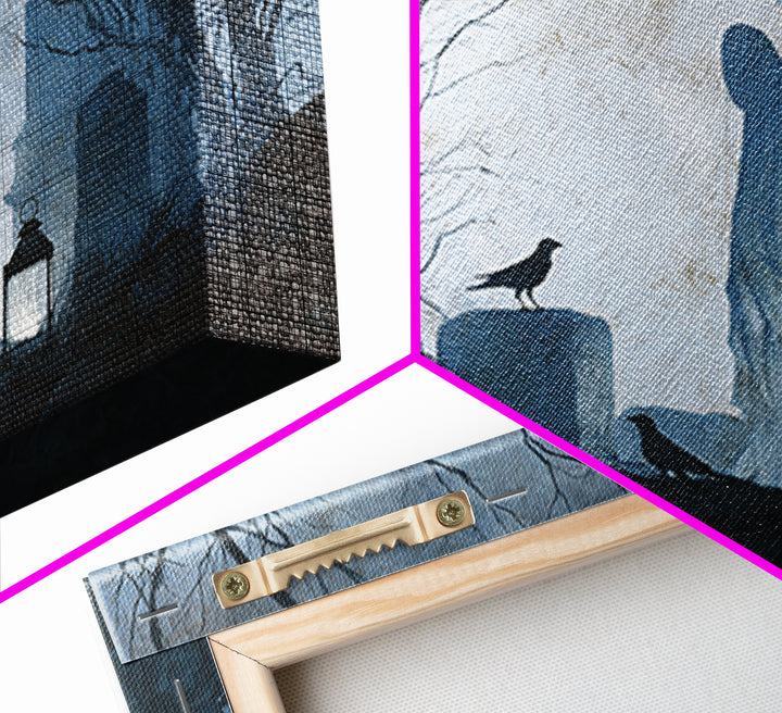 The Graveyard Ghost, Romantic Gothic Landscape, Landscape Wall Art, Macabre Wall Art, Canvas Print, Halloween Wall Art