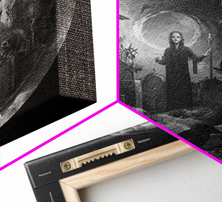 The Graveyard Ghost, Biomechanical Horror Art, Square Wall Art, Gothic Horror Wall Art, Framed Canvas Print, Halloween Wall Art