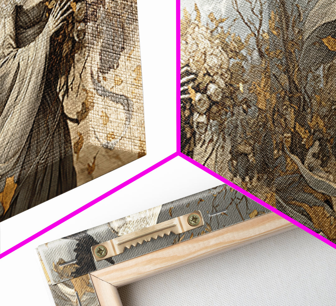 The Skeletal Bride, Northern Renaissance Horror, Wide Panoramic Art, Dark Fantasy Wall Art, Canvas Print, Halloween Wall Art