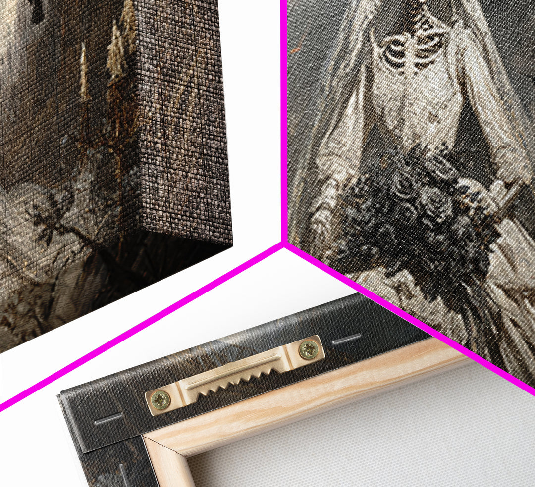 The Skeletal Bride, Apocalyptic Romantic Art, Wide Panoramic Art, Gothic Horror Wall Art, Canvas Print, Halloween Wall Art