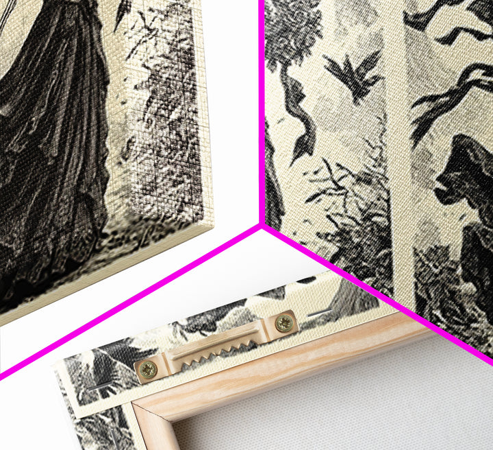 The Skeletal Bride, Macabre Folk Print Art, Wide Panoramic Art, Dark Halloween Decor, Framed Canvas Print, Halloween Wall Art
