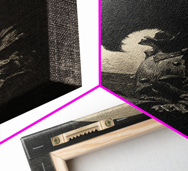 The Moon-Cursed Werewolf, Renaissance Engraving Art, Vertical Wall Art, Macabre Wall Art, Framed Canvas Print, Halloween Wall Art