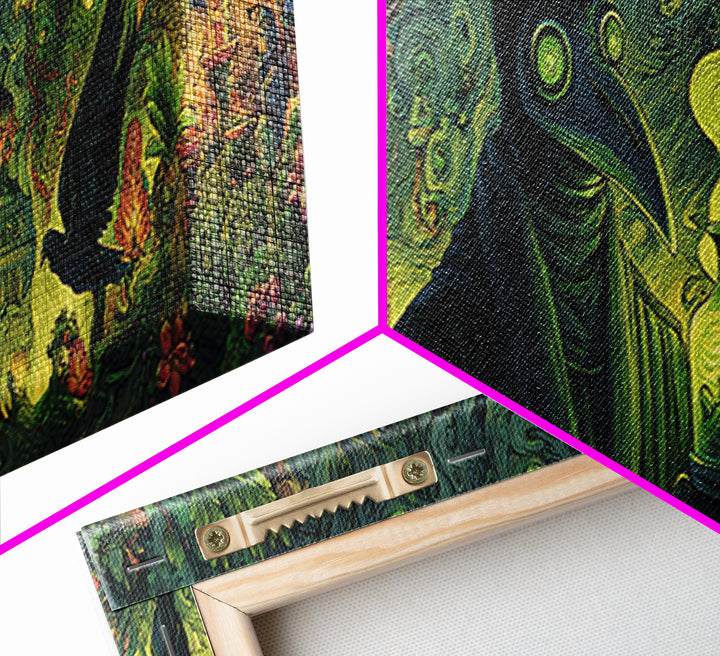 The Plague Doctor, Medieval Grotesque Art, Extra Wide Wall Art, Dark Fantasy Wall Art, Framed Canvas Print, Halloween Wall Art