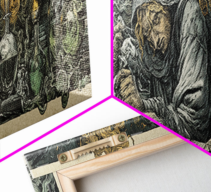 The Mad Alchemist, Renaissance Engraving Art, Extra Wide Wall Art, Dark Halloween Decor, Framed Canvas Print, Halloween Wall Art