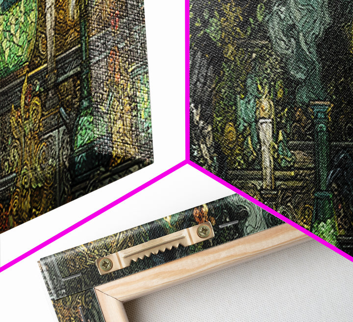 The Mad Alchemist, Stained Glass Gothic Art, Extra Wide Wall Art, Dark Halloween Decor, Canvas Print, Halloween Wall Art