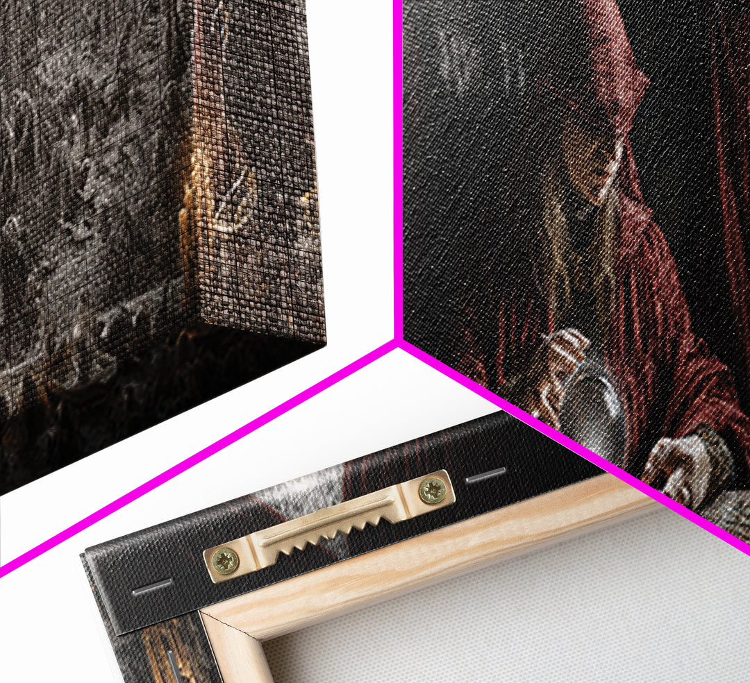 The Midnight Fortune Teller, Medieval Grotesque Art, Extra Wide Wall Art, Dark Fantasy Wall Art, Framed Canvas Print, Halloween Decor