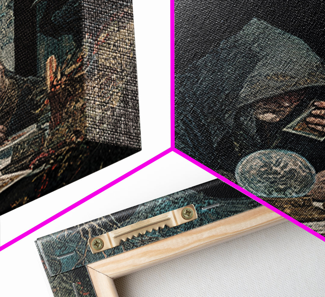 The Midnight Fortune Teller, Symbolist Etching Art, Square Wall Art, Dark Halloween Decor, Framed Canvas Print, Halloween Wall Art