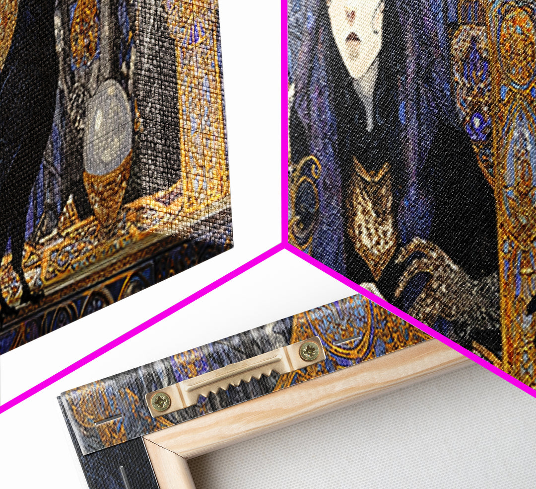 The Midnight Fortune Teller, Stained Glass Gothic Art, Extra Wide Wall Art, Dark Halloween Decor, Canvas Print, Halloween Wall Art