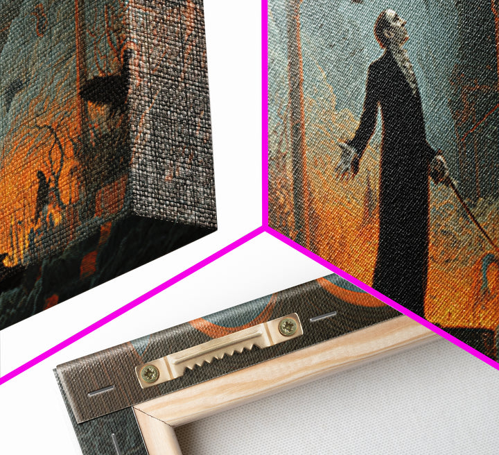 The Sinister Undertaker, Apocalyptic Romantic Art, Wide Panoramic Art, Dark Halloween Decor, Canvas Print, Halloween Wall Art