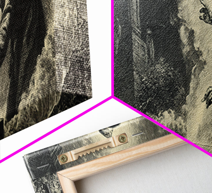 The Lantern Gravedigger, Gothic Engraving Art, Extra Wide Wall Art, Dark Fantasy Wall Art, Canvas Print, Halloween Wall Art