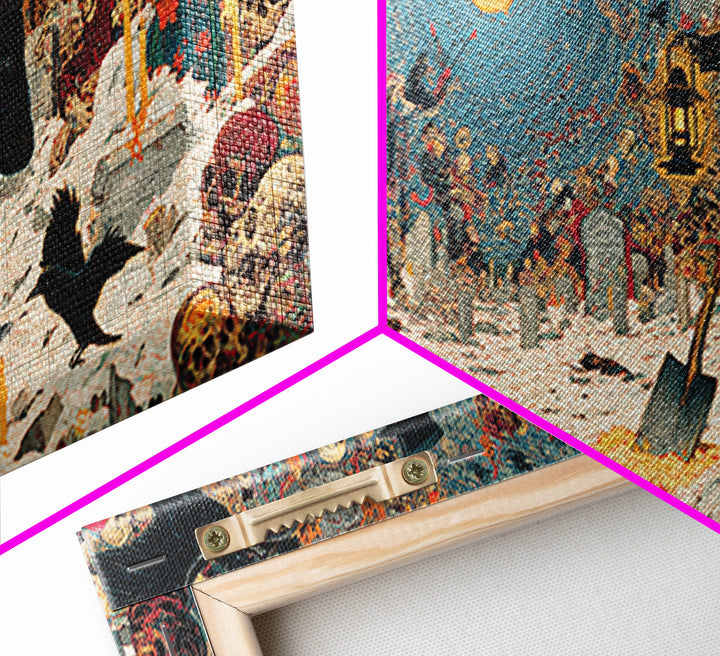 The Lantern Gravedigger, Grotesque Carnival Art, Wide Panoramic Art, Dark Fantasy Wall Art, Canvas Print, Halloween Wall Art