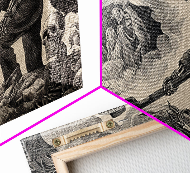 The Lantern Gravedigger, Macabre Folk Print Art, Wide Panoramic Art, Macabre Wall Art, Canvas Print, Halloween Wall Art
