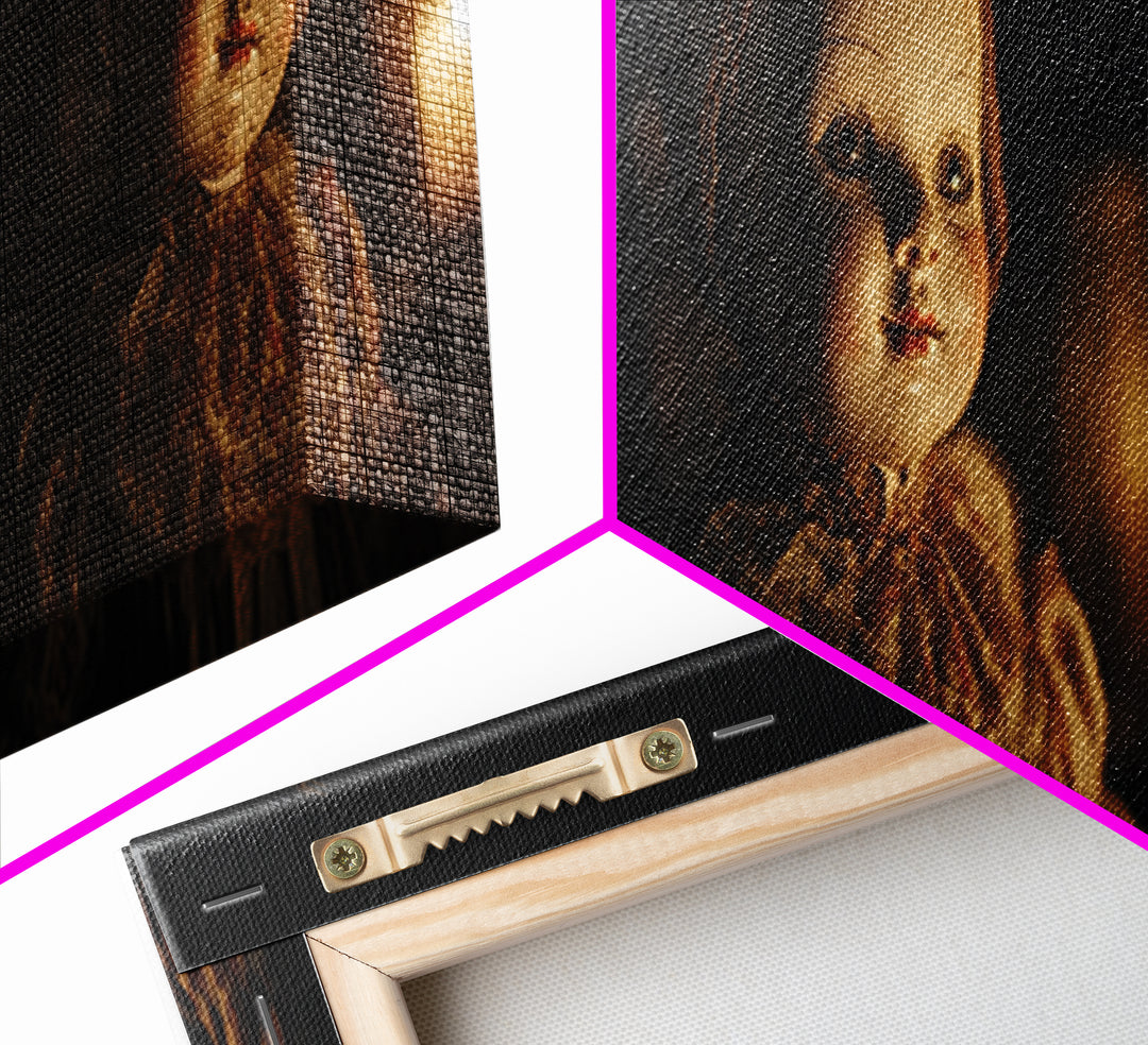 The Haunted Porcelain Doll, Dark Renaissance Art, Extra Wide Wall Art, Macabre Wall Art, Framed Canvas Print, Halloween Wall Art