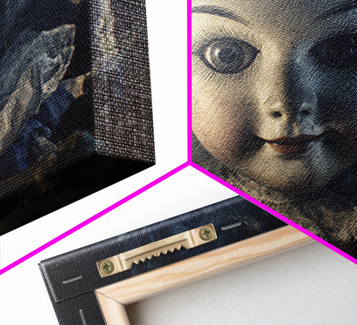 The Haunted Porcelain Doll, Symbolist Etching Art, Landscape Wall Art, Dark Halloween Decor, Canvas Print, Halloween Wall Art