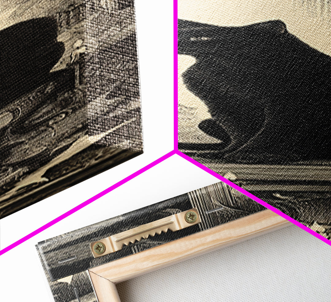 The Black Cat Familiar, Gothic Engraving Art, Tall Narrow Wall Art, Macabre Wall Art, Framed Canvas Print, Halloween Wall Art